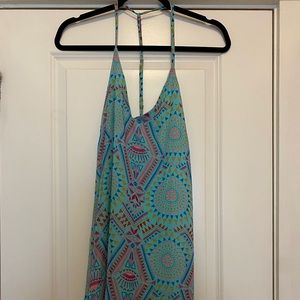 Spaghetti Strap Backless Blue Pattern Dress Size L